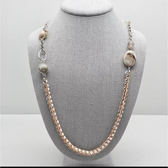 LOFT Necklace Rhinestone Chain Multicolor Station Beads 26" Costume Jewelry - Picture 10 of 16